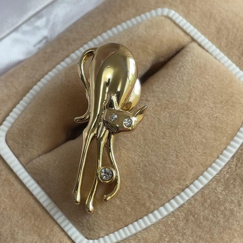 Vintage gold katze - katze, brosche